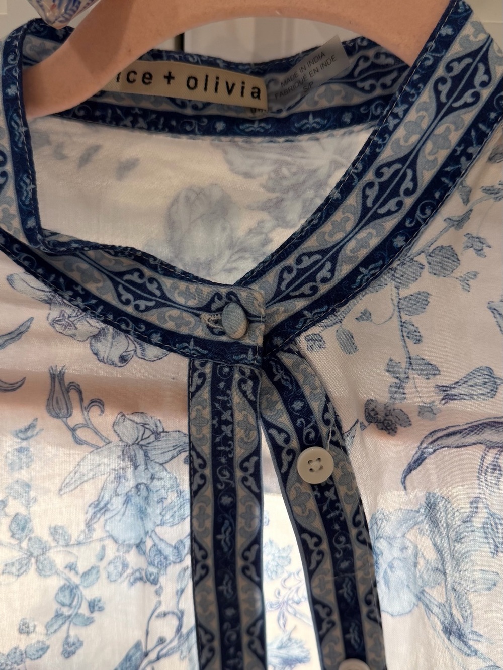 Alice and Olivia Floral Blouse in Blue and White - Picture 2 of 3